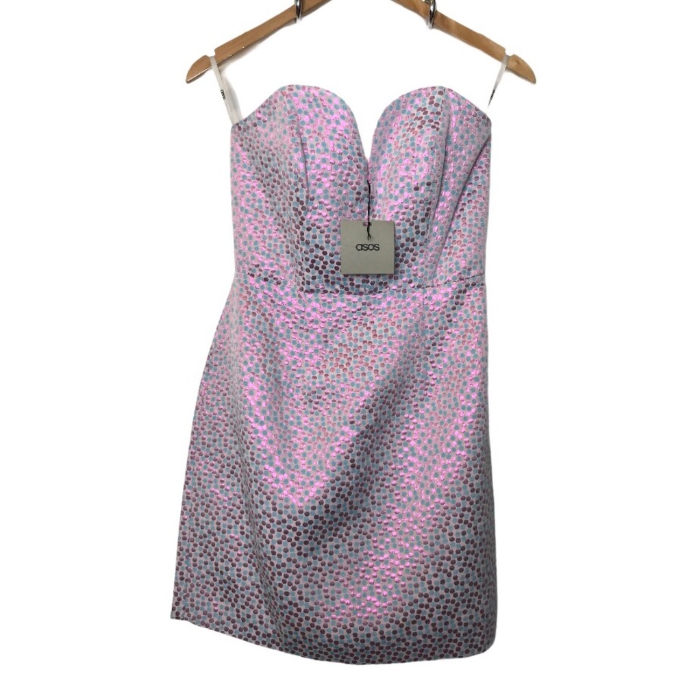 ASOS Metallic Pink & Blue Polka Dot cocktail dress